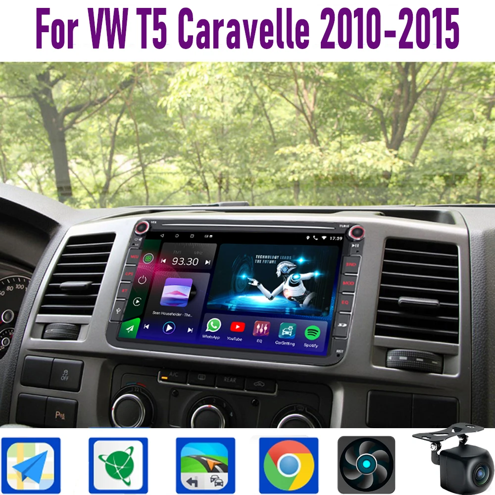 

GPS 8" For VW T5 Caravelle 2010-2015 Wireless CarPlay Android 15 Car Radio WIFI Multimedia Player Head Unit Google Map Camera