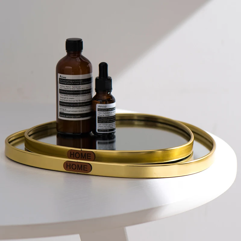 منظم مجوهرات صينية مرآة ذهبية/عرض عطر منزلي ديكور فاخر مع صينية تزيين للعلاج العطري لحمام الفندق