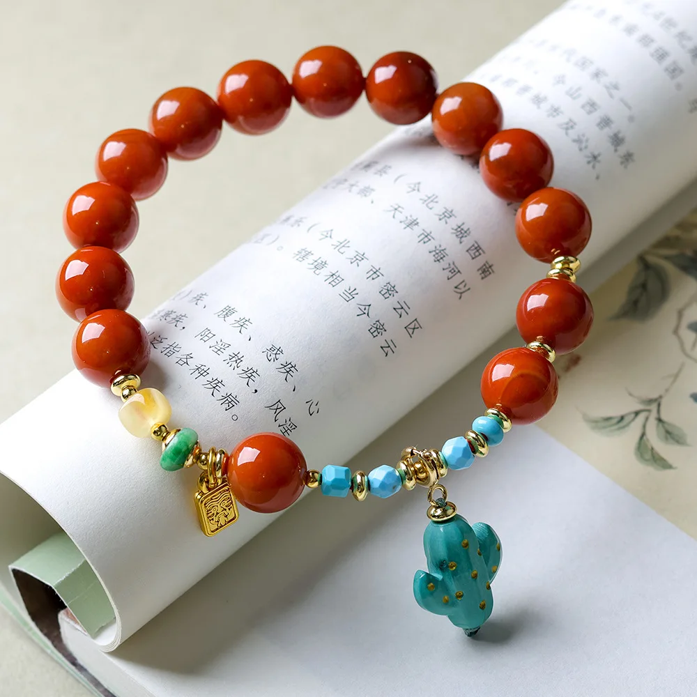 

Original design nanhong agate bracelet play magnesite turquoise cactus Chinese women's strings