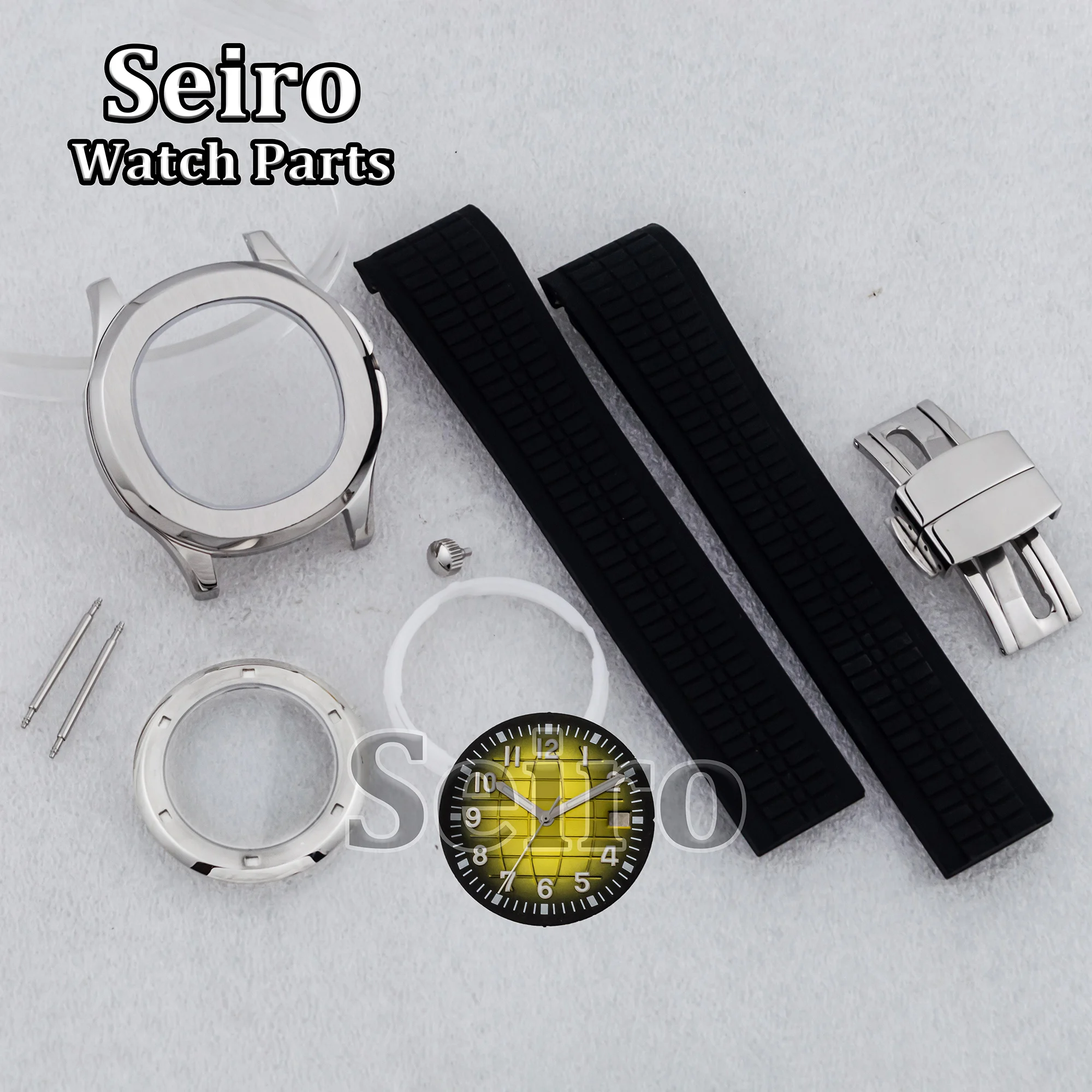 

42mm Stainless Steel Watch Case Rubber Strap Sapphire Crystal For AQUANAUT Nautilus Case NH35/NH36/NH38 Movement 32mm Dial Hands