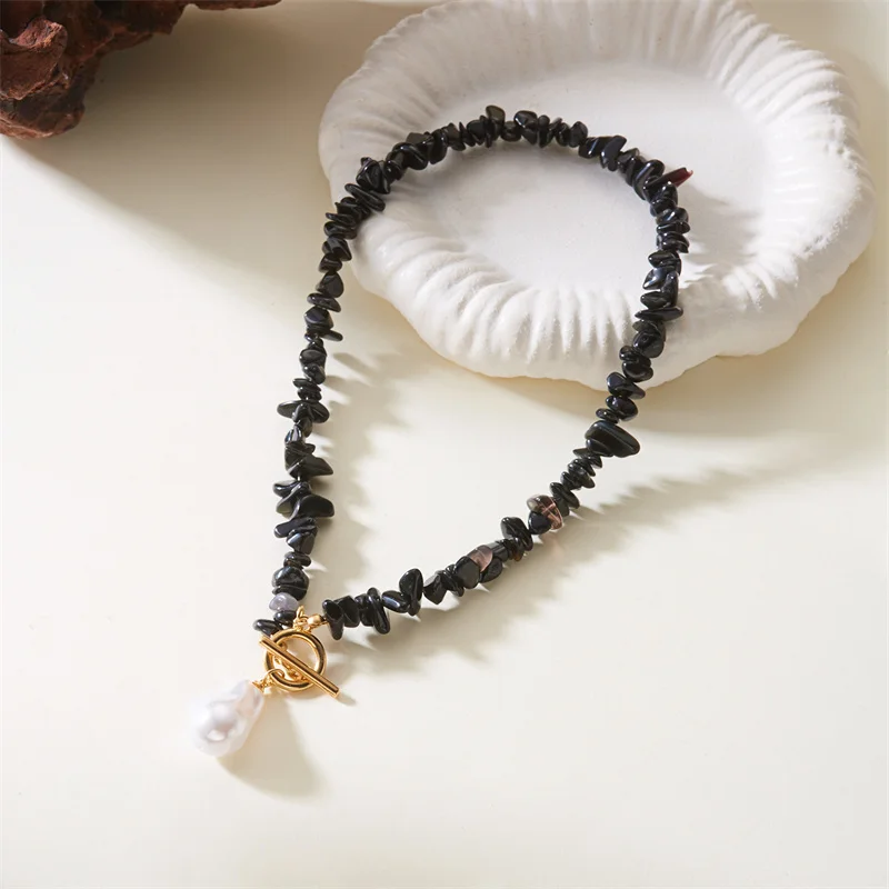 اليدوية البوهيمي غير النظامية سحق الحجر يقلد اللؤلؤ قلادة قلادة روز كوارتز جمشت مطرز قلادة هدية حفلة