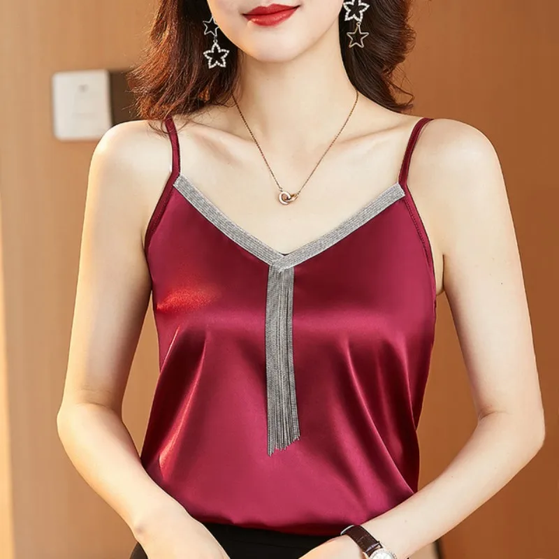 Fashion Women Blouse V-Neck Solid 2023 Elegant Summer Pretty and Cheap Women\'s Blouses Tassel Shirts Top Woman Female Clothing