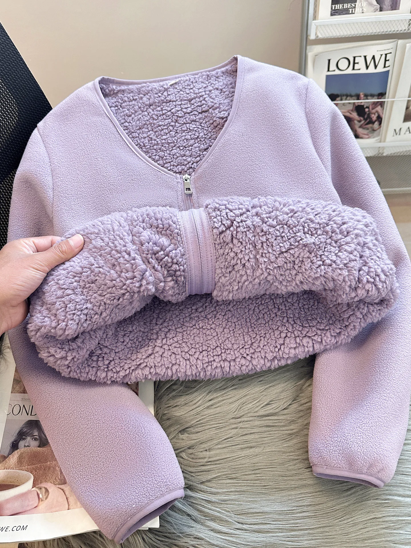 Lamb Velvet Jacket Women's Quick Warmth Cold Proof Thickened Fleece Outdoor Northeastern  Color Shaggy Inner Wear