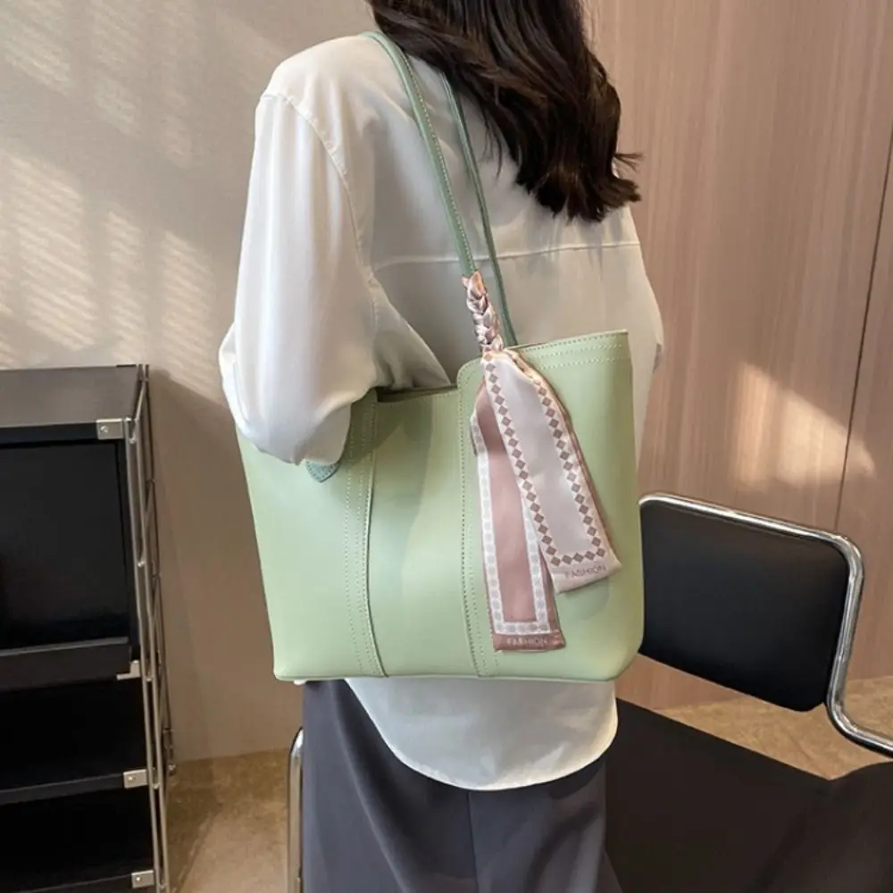 

Storage Pouch Korean Style Tote Bag Casual Solid Color One Shoulder Bag Polyester Silk Scarf Women Handbag Daily