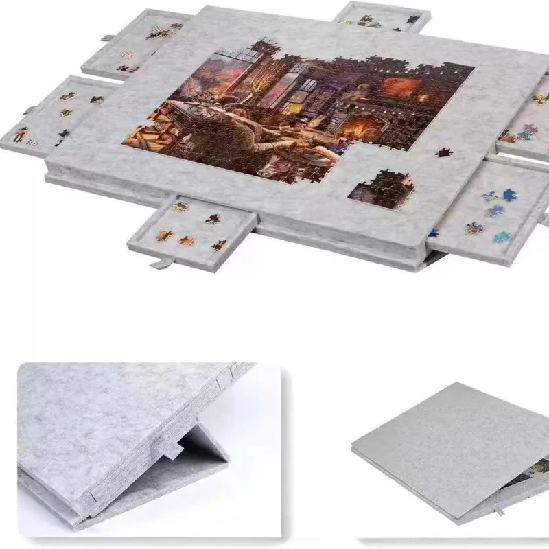 1pcs New Arrival Children's Puzzle Sorting Felt Board Foldable with Stand Lid and 6-Drawer Felt Puzzle Table Board