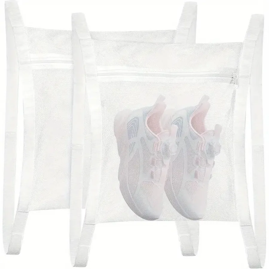 2 Lazy Shoe Wash Bags in White, with Zipper Closure and Mesh Anti Deformation Design, Suitable for Sports Shoes and Boots - Detail 1