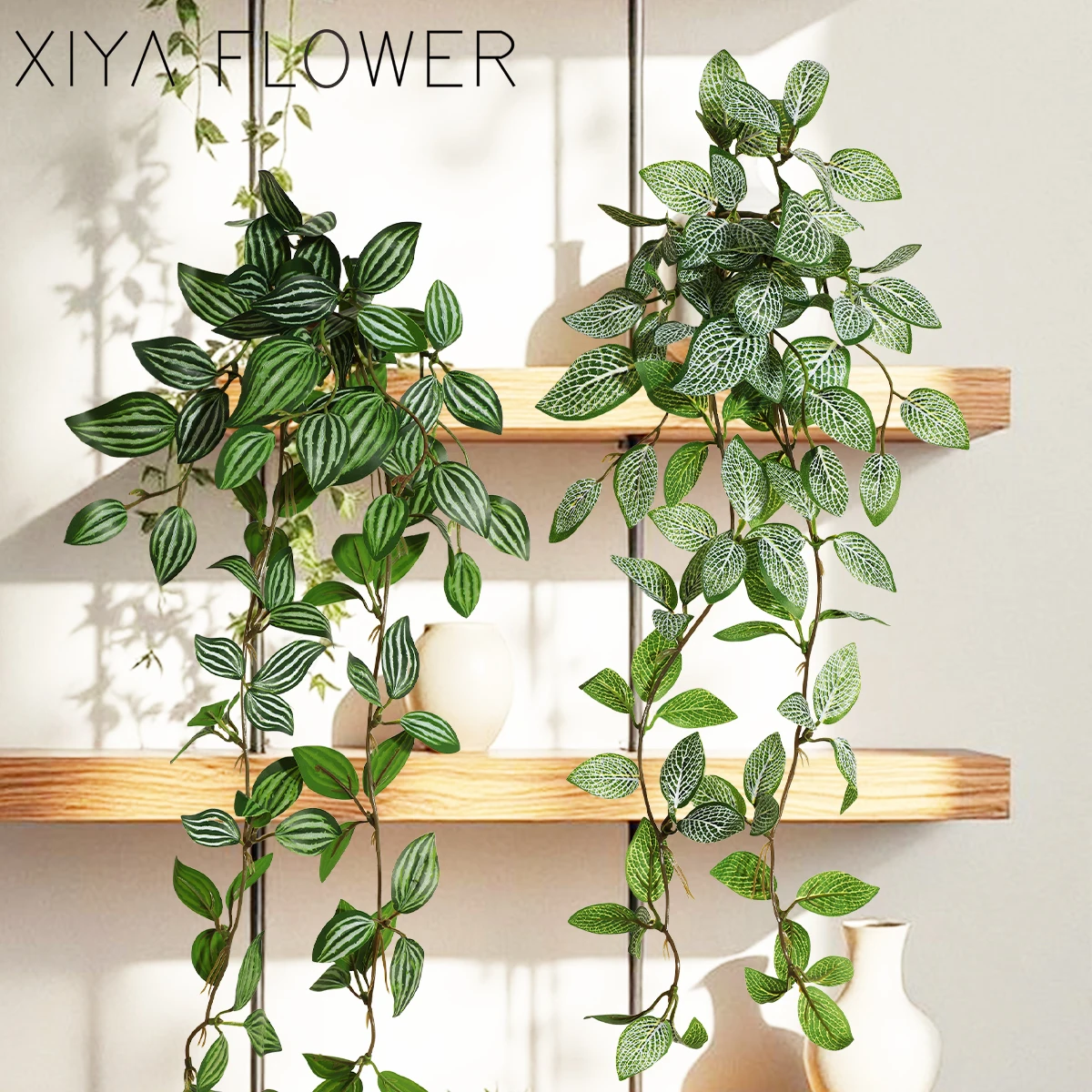 XIYA FLOWER Künstliche Hängende Graspflanze Zebrina Peperomia Fittonia Künstliche Pflanze aus PE-Material für Heim- und Gartendekoration – Detail 3