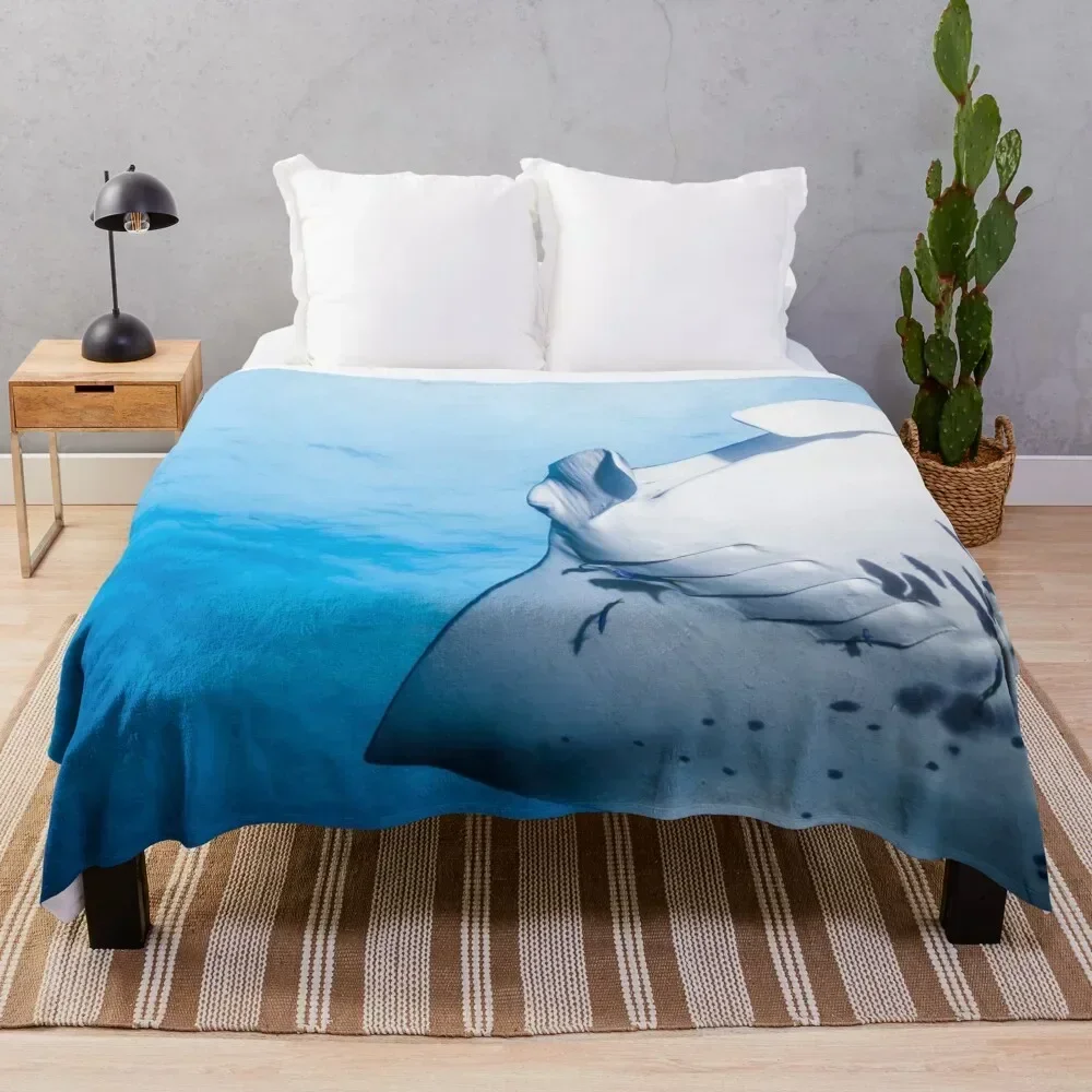 

Cute Manta ray swimming in the blue ocean Throw Blanket Polar for winter Thins Blankets