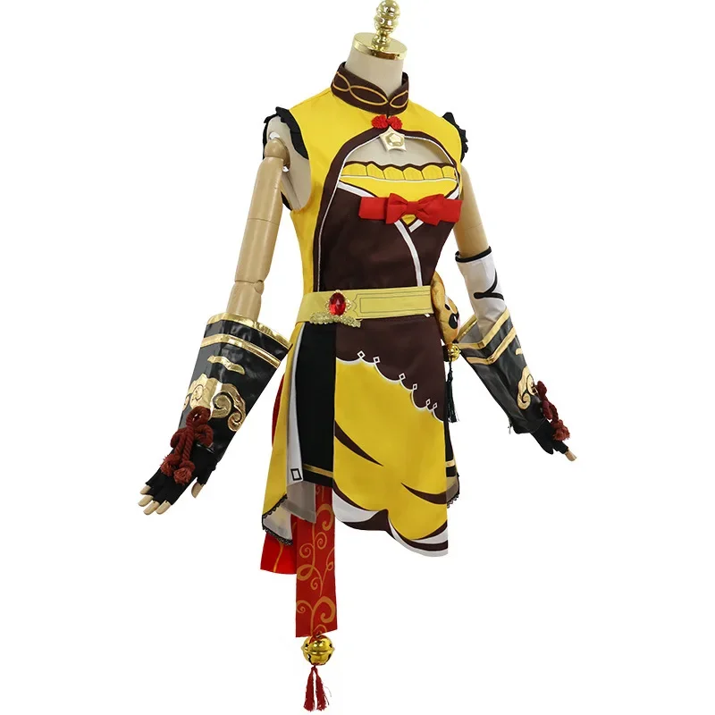 Genshin Impact Xiangling Cosplay Traje para Mulheres, Vestido Anime Game, Peruca, Trajes de Halloween, Perucas