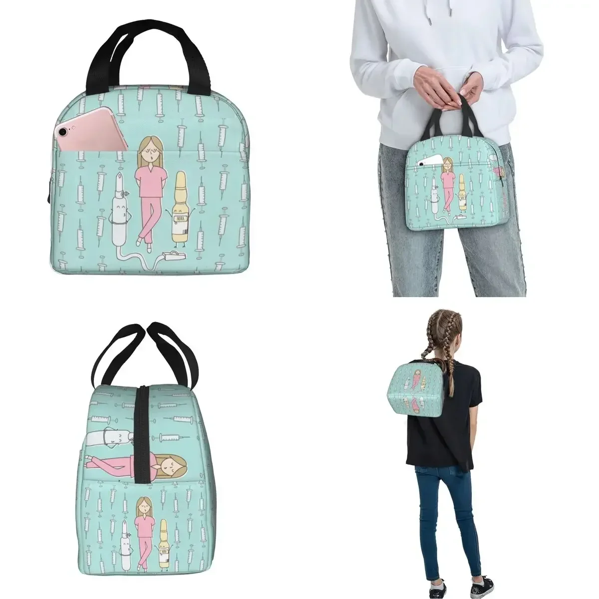 Cartoon Lunch Bags for Nurse Women Doctor Enfermera En Apuros Thermal Cooler Picnic Canvas Tote Food Storage Bags image 2