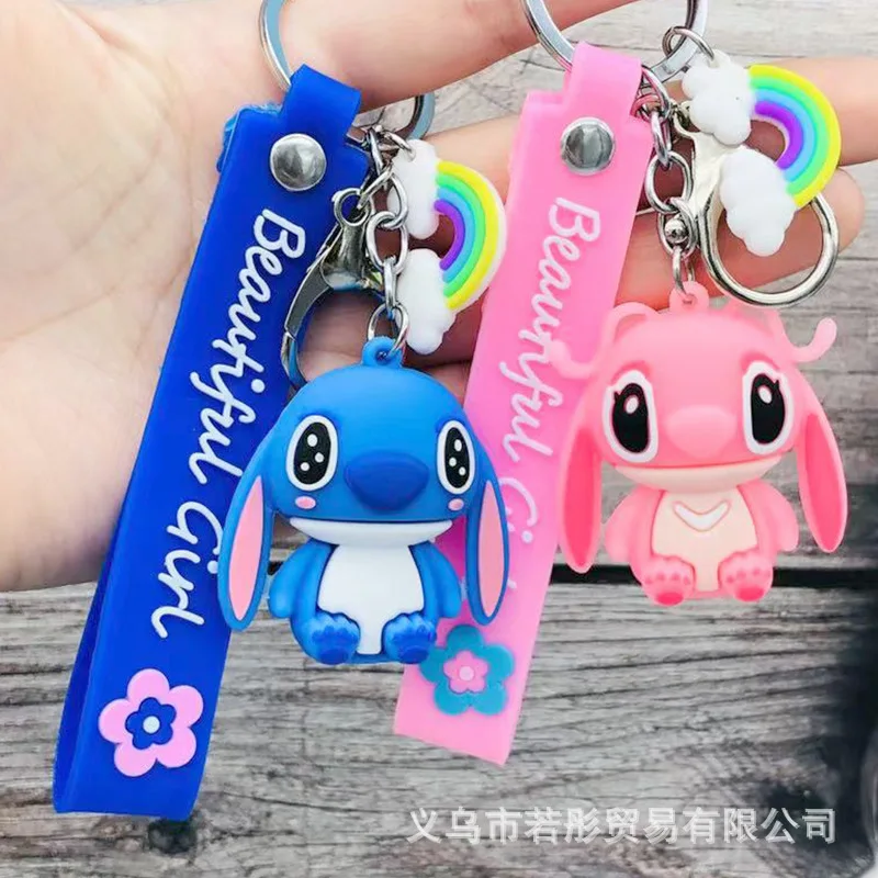 Creative Disney Star Baby Craft Animation Cute Cartoon Stitch Keychain Pendant Cute 3D Soft Rubber Keychain Small Gift Key Case