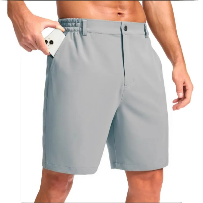 

KIDWHXR Men Shorts Summer Business Homme Shorts Casual Man High Quality Elastic Waist Male Shorts Social Office Short Pants