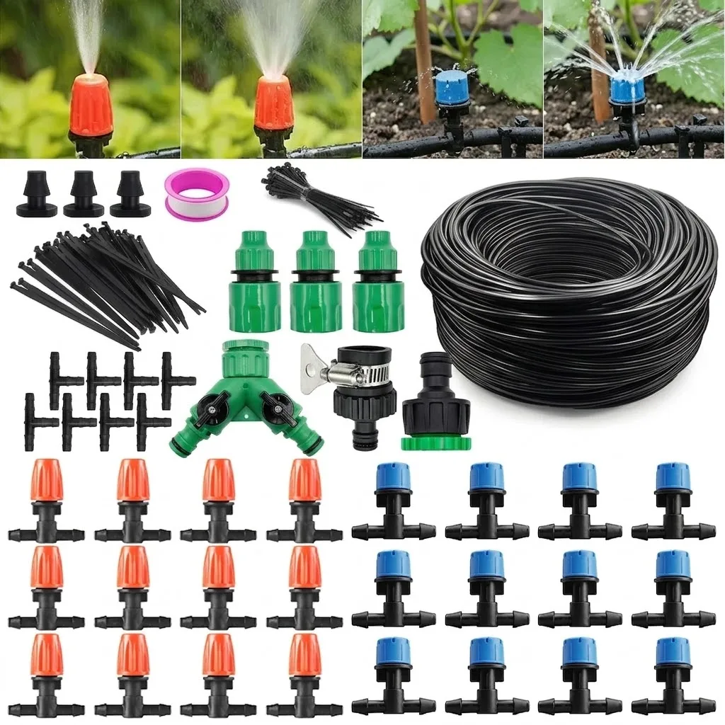 Easy Setup 184 Pcs 164FT Garden Irrigation System Includes 1/4 Blank Distribution Tubing Watering Drip Kit Perfect Saving Time