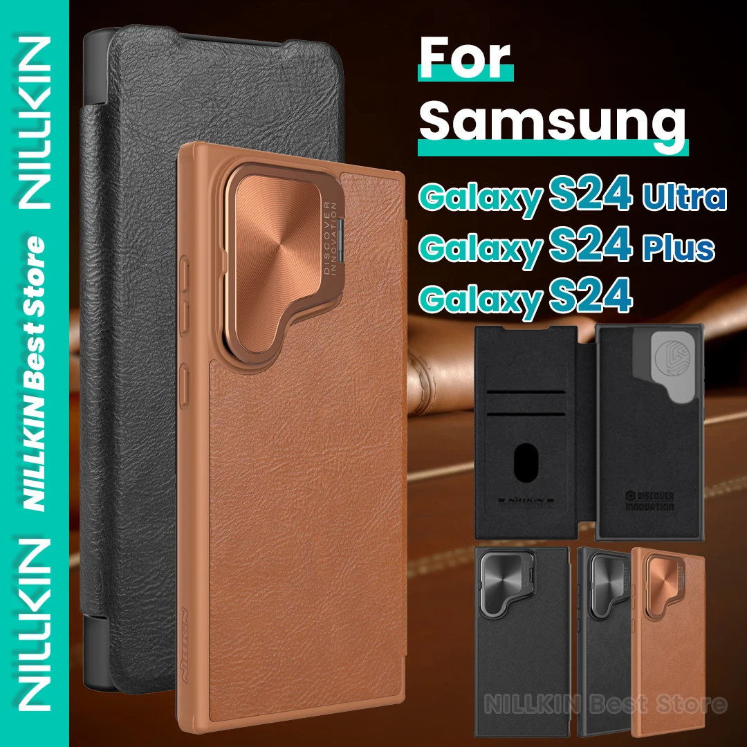 

Чехол Nillkin для Samsung Galaxy S24 Ultra S24+ Plus S24, чехол для объектива, чехол-подставка для карт, противоударный кожаный чехол премиум-класса с деловой откидной крышкой