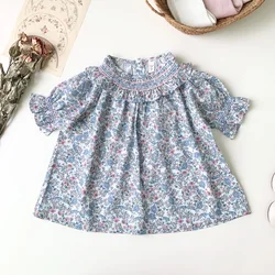 Darcoo Baby Girls Summer Blouse With Hand Smocking Toddler Vintage Shirt Kids Clothes Tops 2-8Y