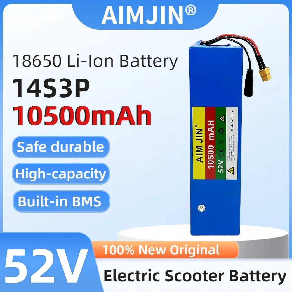 

52V 10500mAh Lithium Battery Built in BMS 18650 14S3P Battery Pack For 1500W 1000W Motorcycle Electric EScooter Rechargeable Bat