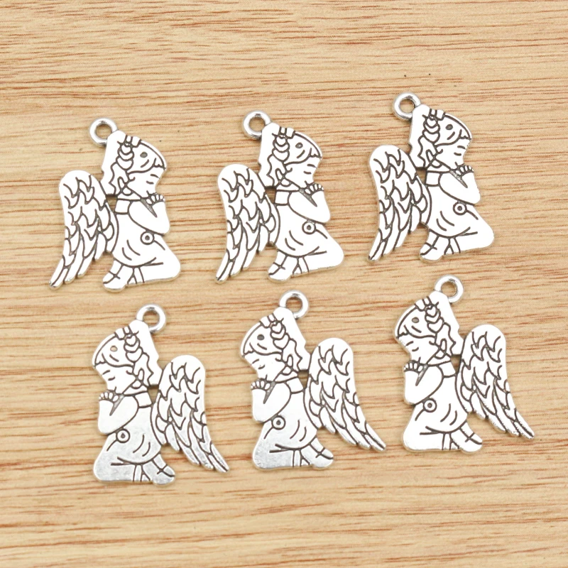 15 sztuk 23x16mm Antique Silver Plated anioł dziewczyna z skrzydła ręcznie robiony wisiorek: DIY dla bransoletka naszyjnik