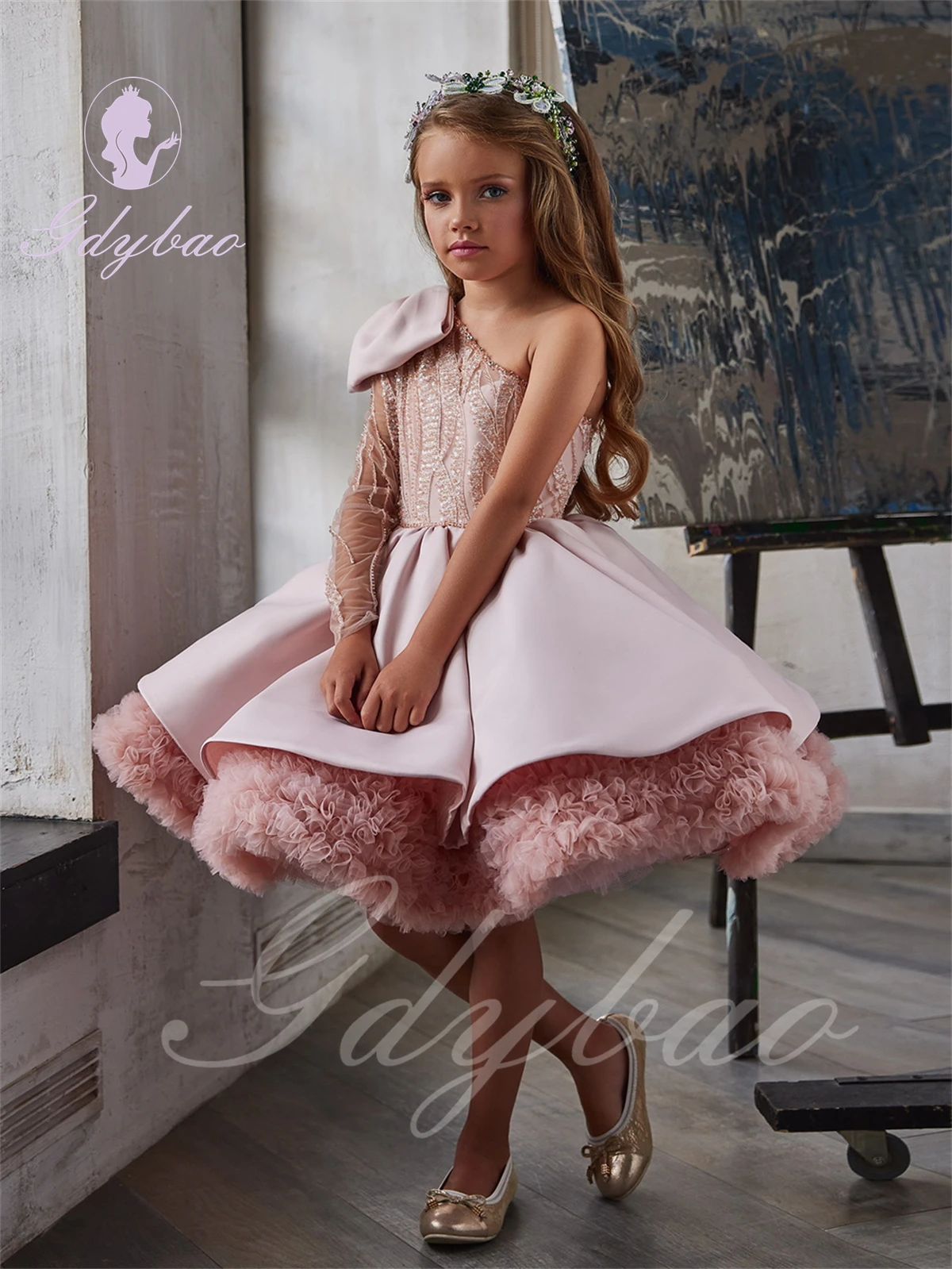 Pink One Shouleder Flower Girl Dresses for Wedding Sequins Satin Kids Little Bride Evening Party First Communion Ball Gowns