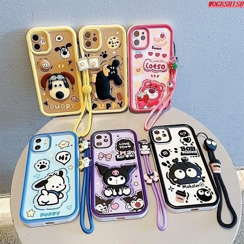 Kuromi 3D Cartoon Strawberry Bear Hand Strap Phone Case For Oppo Realme C67 C55 C51 C53 C35 C33 C31 C30 Cute Toy Rope Cover