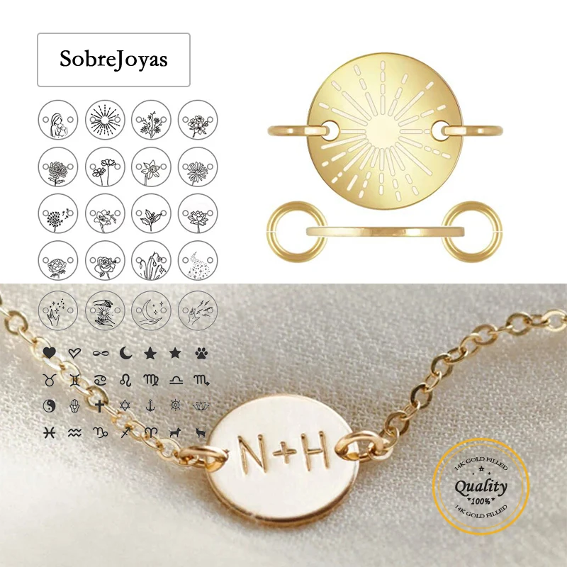 

14K Gold Filled Double Hole Disc Pendant Engravable Custom Initial Multi Tag Disk DIY Jewelry Accessory for Customized Necklaces