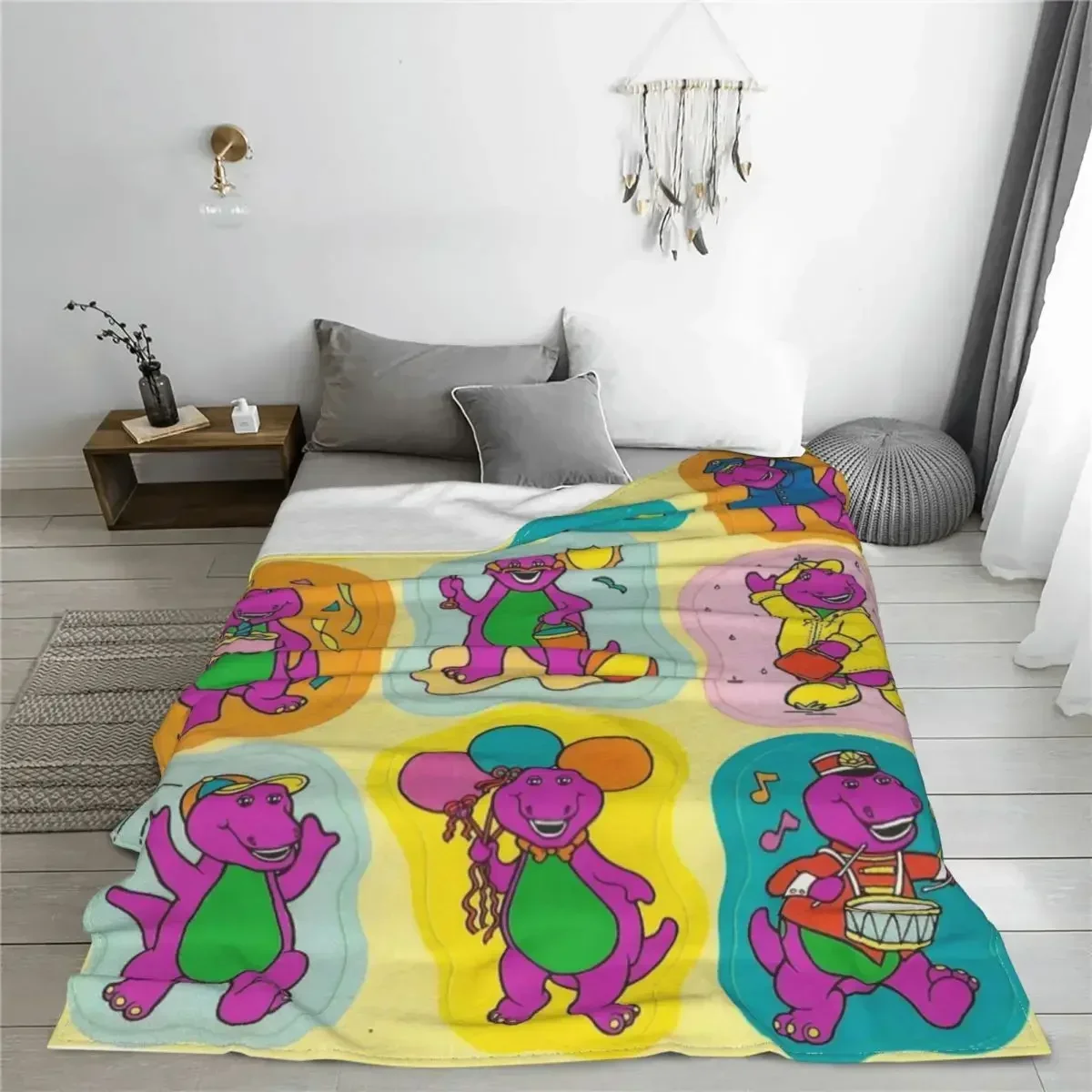 Barney Friends Cartoon Knitted Blanket Flannel Kawaii Dinosaur Dinosaurs Lightweight Throw Blanket for Bed Bed Rug