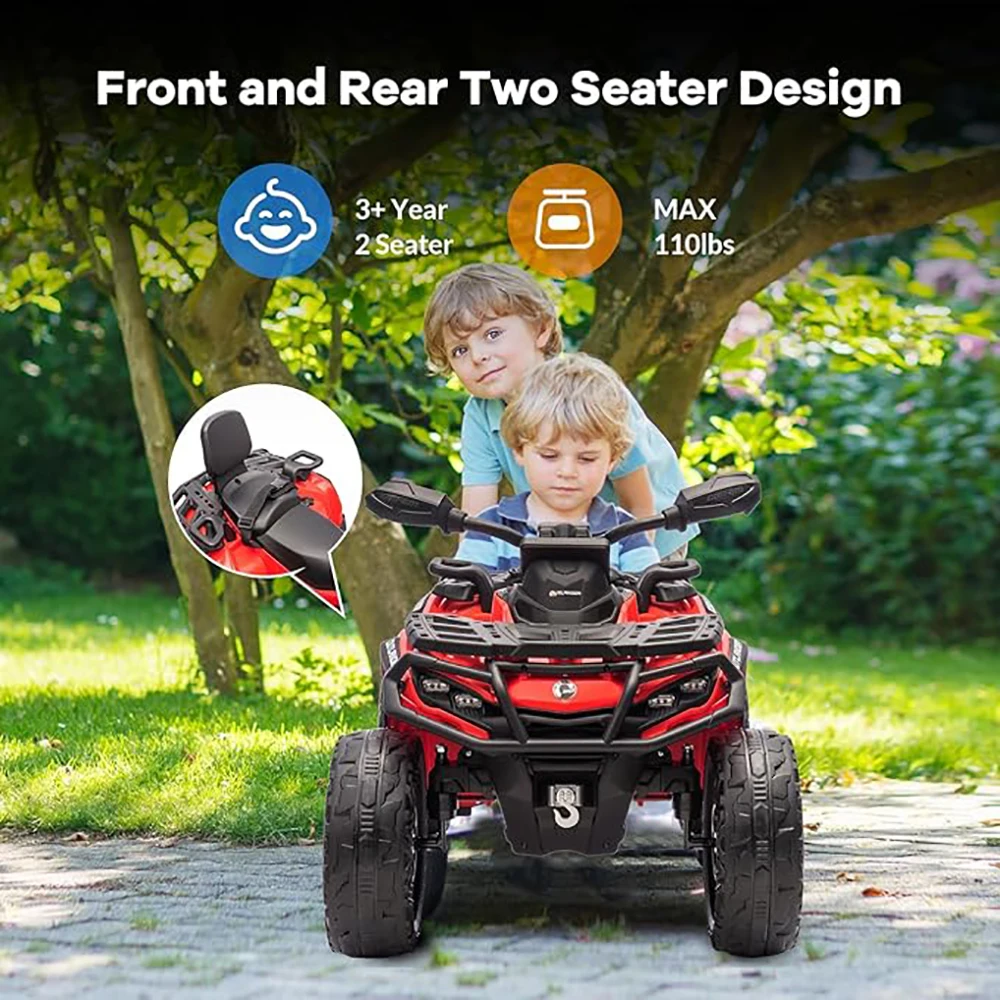 4 Wheel Kids ATV, Bombardier Licensed Electric ATV, 12V Ride On Toy Car, Battery Powered Vehicle w/2-Seater, LED Lights, Music, USB, 2-4 Mph Safety Speed for Toddler 3-8
