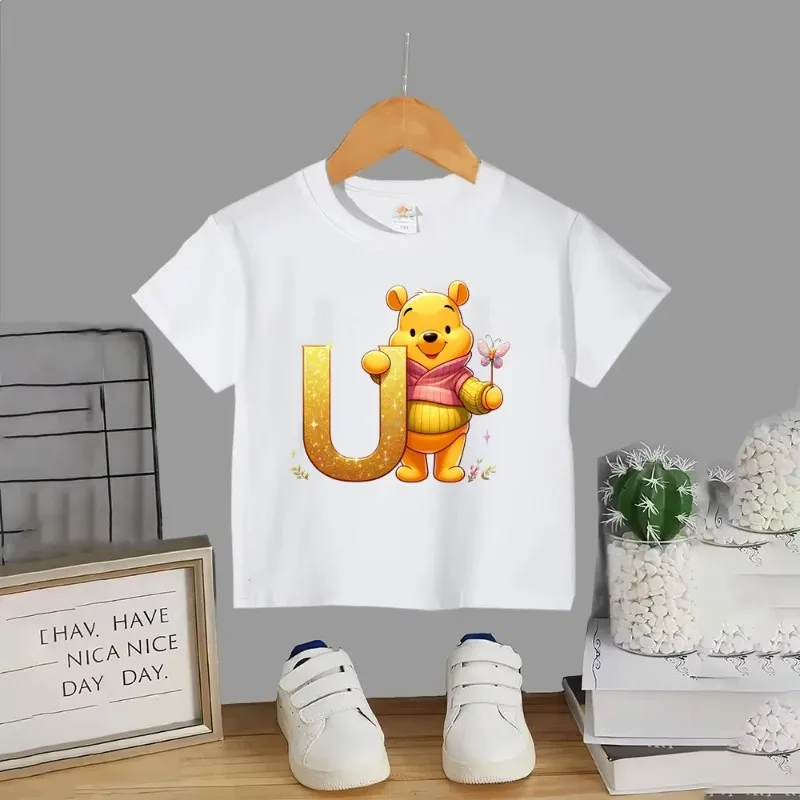

Disney Winnie the Pooh Printed Summer 100% Cotton Children's T-shirt Y2K Outdoor Leisure and Comfortable Parent-child Clothing