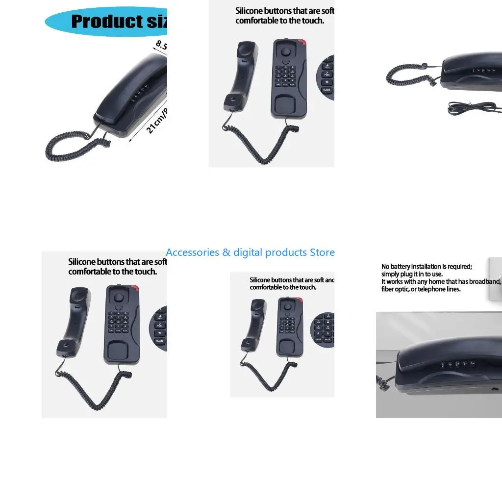 77JD Wall Mounted Corded Telephone Retro Landlines Phone with Last Number Redial Fixed