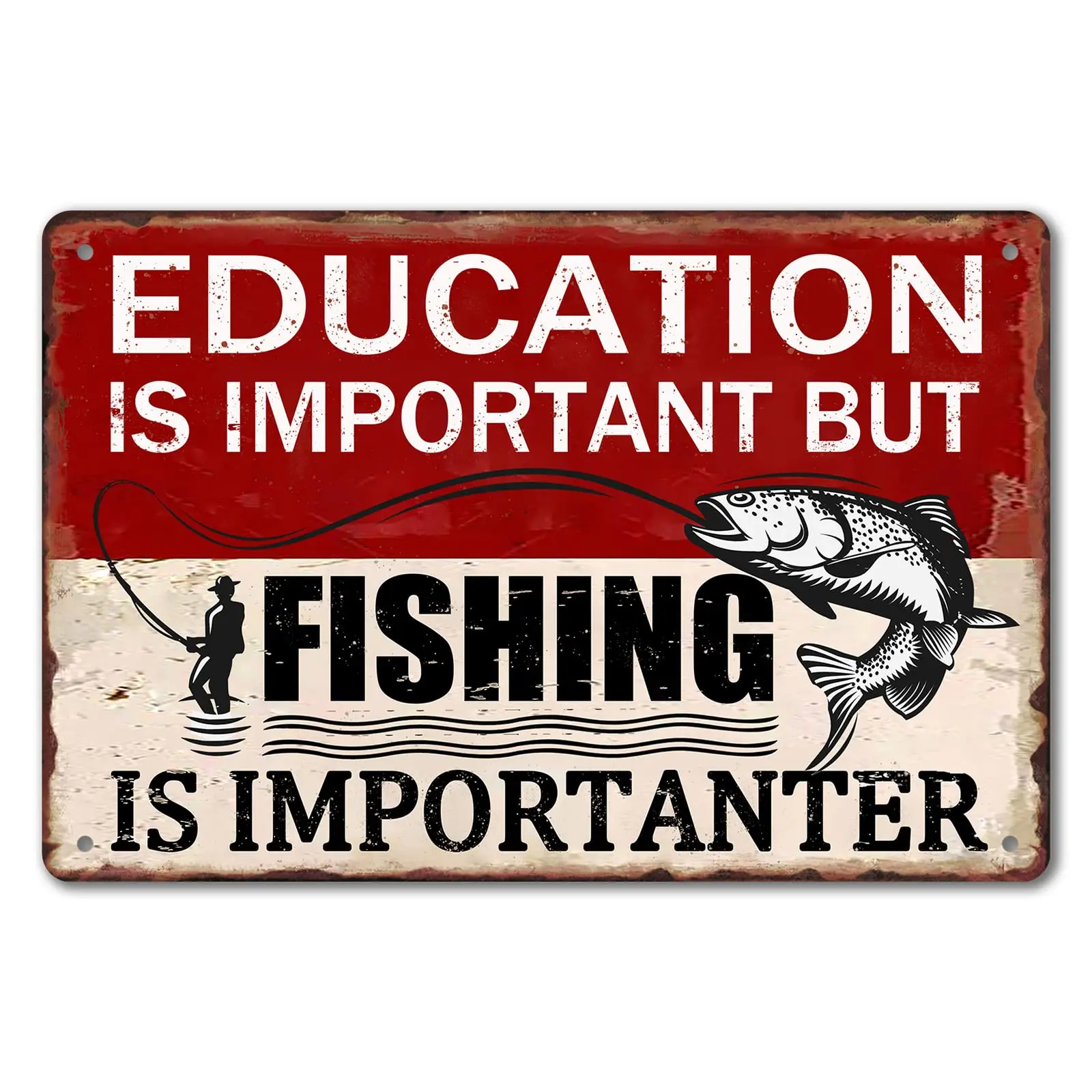 Funny Fishing Metal Tin Signs Vintage Fishing Sign Lake House Decor For Home Education Is Important But Fishing Is Importan sign