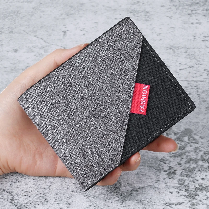 Men's Compact Wallet 2026 New Style Integrated Card Holder And Money Clip Short Wallet with Canvas Patchwork Wholesale