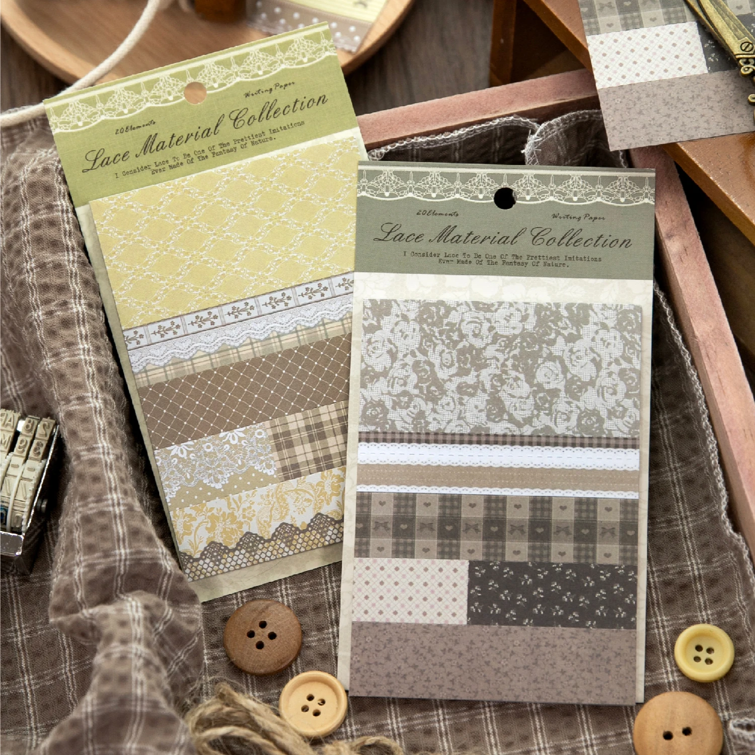 20pcs Cottagecore Style Writable Paper - Lace Trim & Check Pattern for Junk Journal