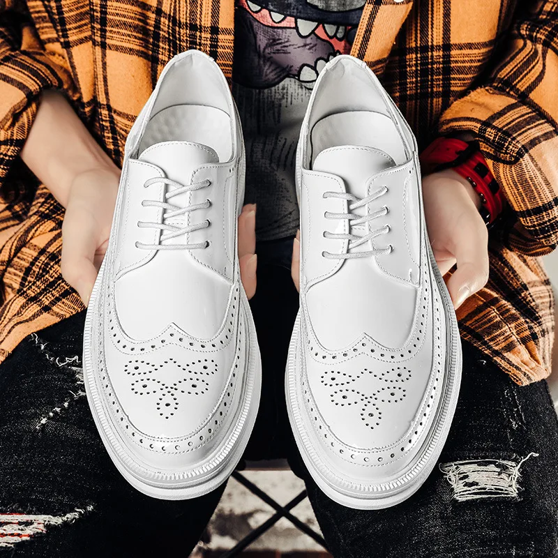Brook style British style breathable retro leather shoes suitable for business casual wear, thick-soled white leather shoes M079