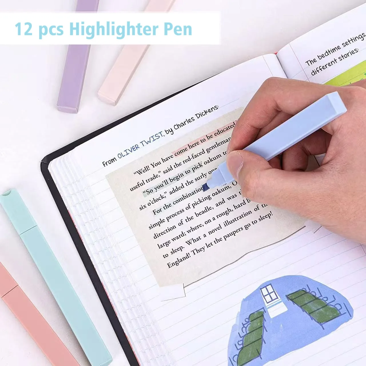 12 Farben Pastell-Textmarker-Set - Stift mit Keilspitze, wischfest, für Journaling, Studium & Büro, Schreibwaren für den Schulanfang – Detail 2