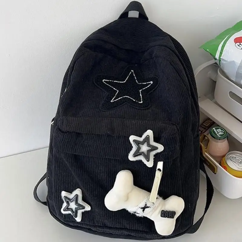 

Школьные сумки, сумки на плечо с двойным ремнем и звездным узором, рюкзак для девочек-студентов, вельветовая сумка для книг
