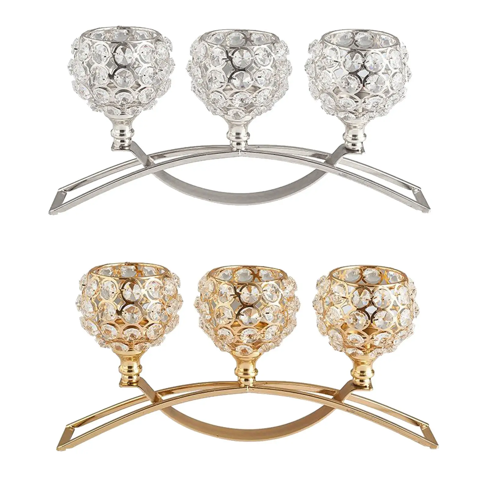 Crystal Candle Holder with 3 Arms Candlestick Tealight Candle Holder for Wedding Party Table Centerpiece Decoration
