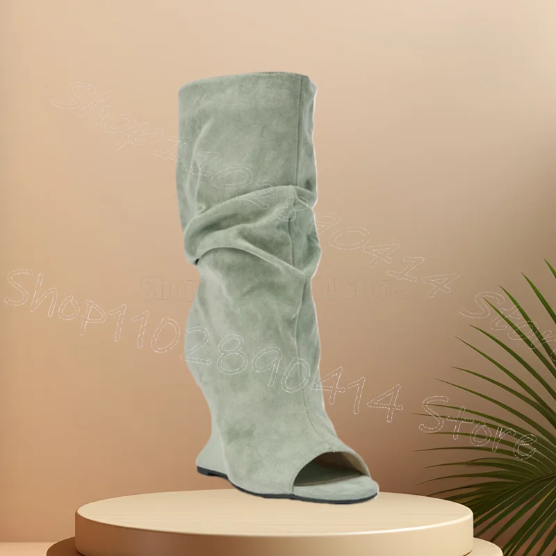 

Cyan Suede Strange Style Heels Sandals Boots Slip On Women Shoes Open Toe Fashion Party Banquet Dating 2026 Zapatos Para Mujere