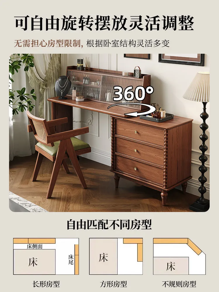 Solid wood chest dresser integrated retractable antique storage cabinet bedroom small apartment corner makeup table