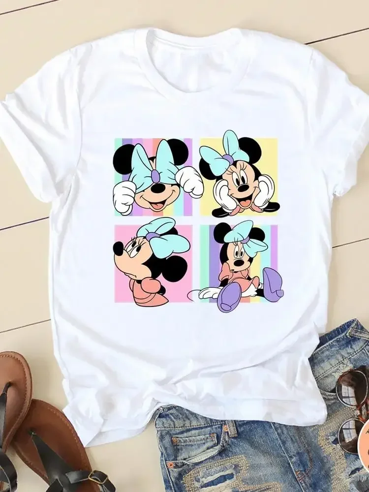 

Cartoon Women Tee Shirt Mickey Mouse Short Sleeve Spring Print Clothing Casual Fashion Graphic T-shirts Y2k Top