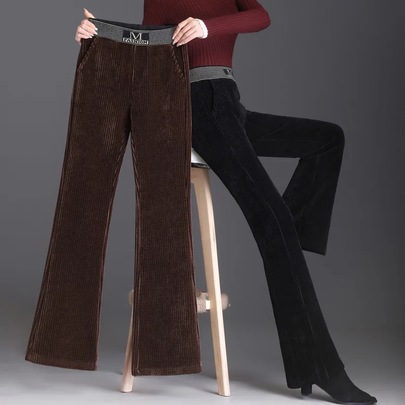 Flare Pants Women Autumn Winter High Waist Solid Color Velvet Loose Casual Pants Velvet Thicken Warm Wide Leg Trousers