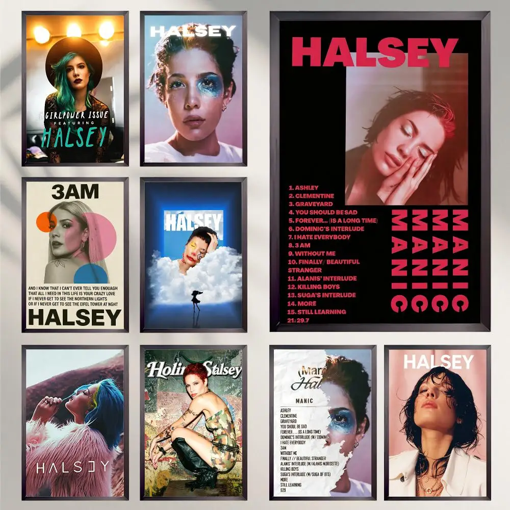 music Halsey Poster Poster HD Self-Adhesive Art Print Waterproof Wall Decor for Bedroom Living Room Decor Gift