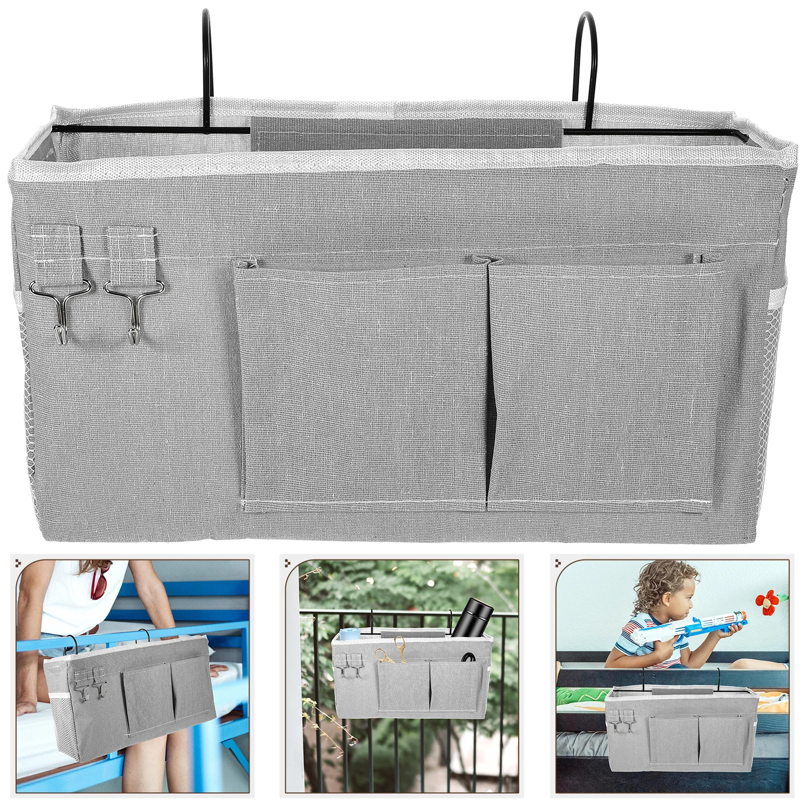 

Bedside Hanging Storage Organizer Bag Fabric Bed Storage Organizer for Dormitory Stationery Books Snacks Magazines