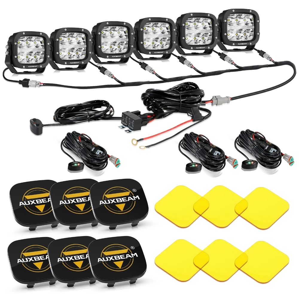 AUXBEAM 6/8Pcs LED Pod Light 5 inch Off Road Driving Lights 132W/Pair White Spotlights & Amber DRL Daytime Running Combo Beam