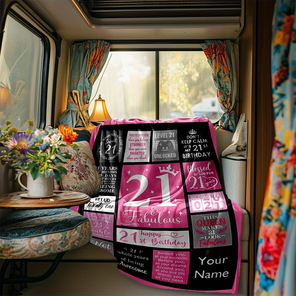 Custom name to celebrate a 21st birthday flannel blanket, suitable for sofas, beds, birthdays, children, friends, gifts.