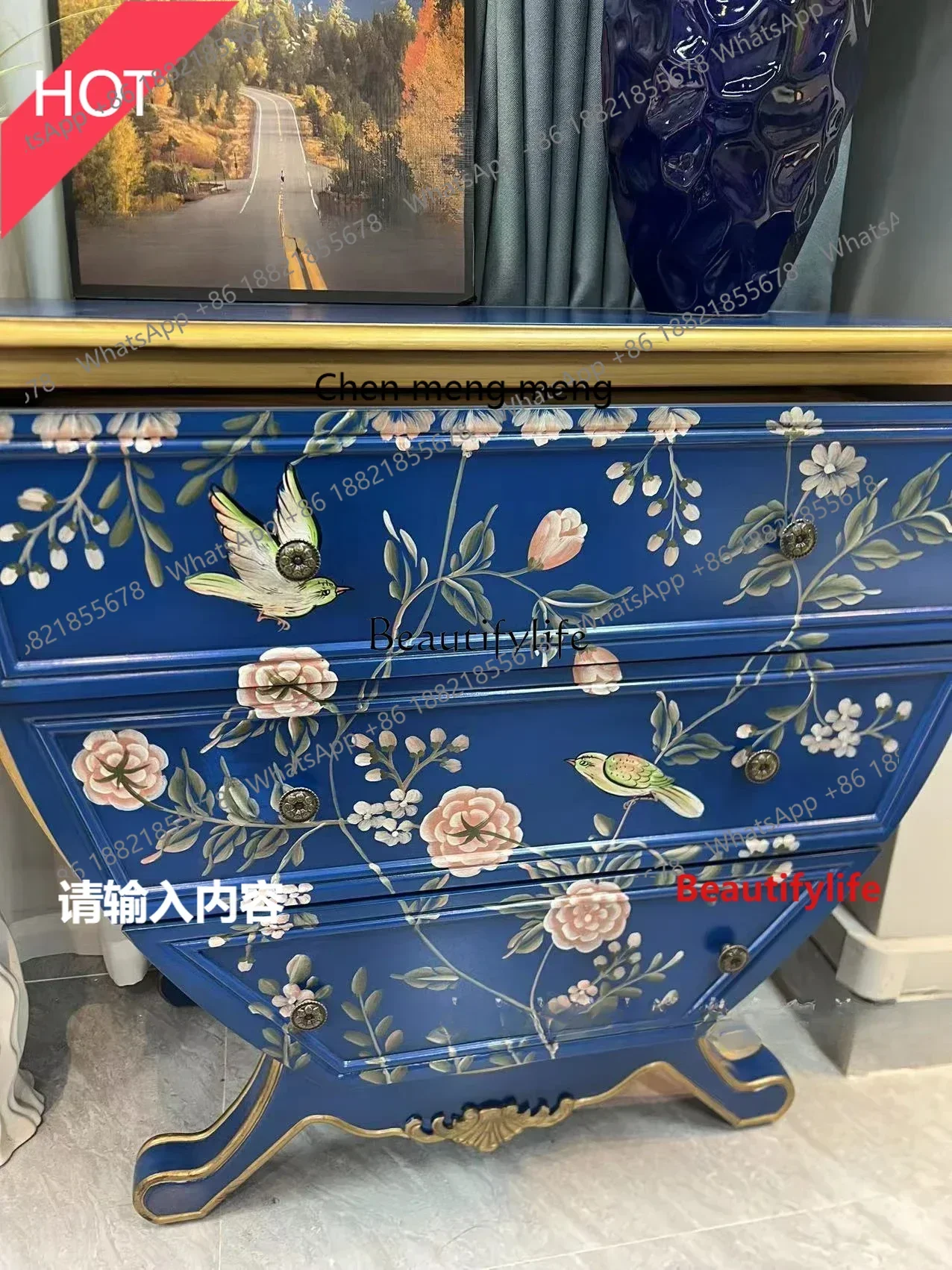 New style NN U-shaped solid wood hand-painted entrance storage storage chest ss 8617