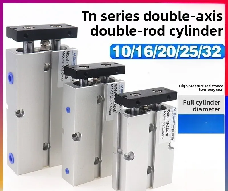 Compact Pneumatic Cylinder Dual Rod TDA16/20/25/32 10-30mm Stroke 40-100mm Length for Packing CNC Equipment