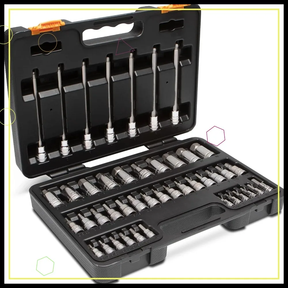 

44-Piece SAE/Metric Hex Bit Socket Set with 1/4", 3/8", 1/2" Drive for Professional Tools
