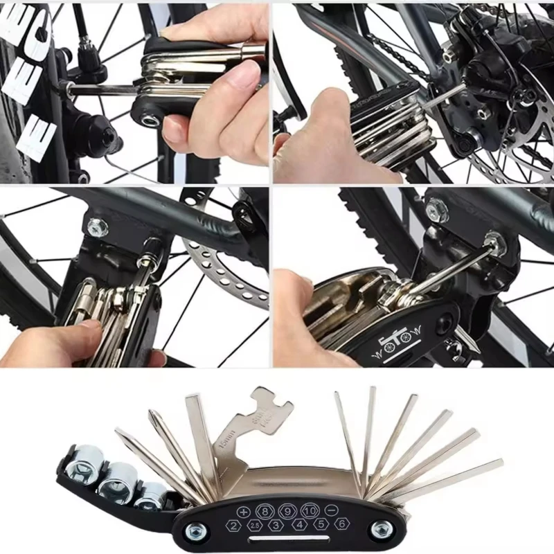 16 in 1 Bicycle Repair Tool, Multifunctional Foldable Mini Wrench Screwdriver Set, Emergency Maintenance Manual Tool Combination
