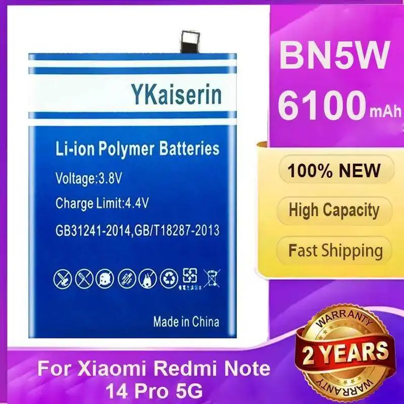 

For Xiaomi Redmi Note 14 Pro 5G Reliable Power BN5W Robust 6100Mah Mobile Phone Battery