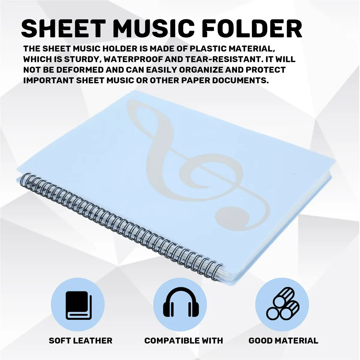 STOCK& Sheet Music Folder, 60 Pages Capacity, Sheet Music/Holder,Fits Letter Size A4, Writable & Detachable(Blue)