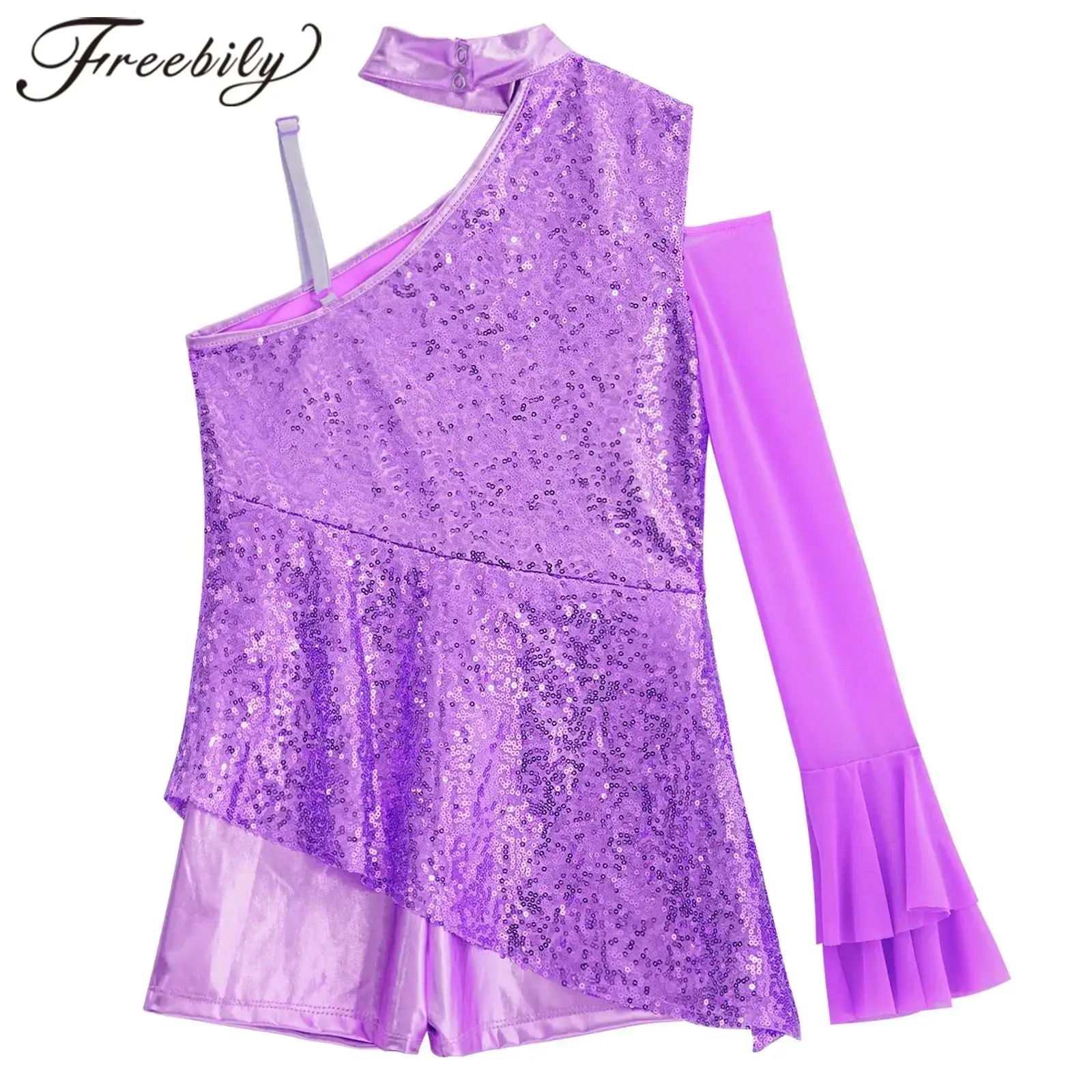

Girls Sparkly Bodysuit Party Romper Dance Costume Kids Sequins Leotards Streetwear Modern Latin Jazz Dancing Performance Clothes